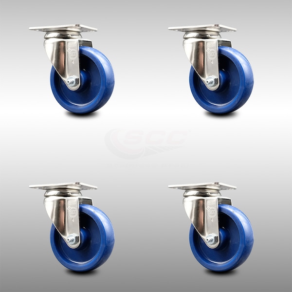 Service Caster 4 Inch 316SS Solid Polyurethane Wheel Swivel Top Plate Caster Set SCC-SS31620S414-SPUS-4 - main